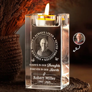 Always Loved Never Forgotten - Personalized Memorial Crystal Candle Holder
