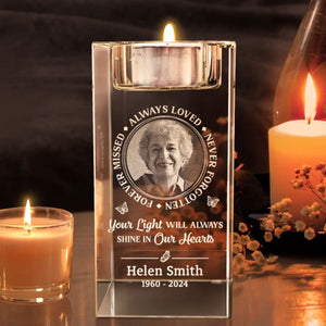 Always Loved Never Forgotten - Personalized Memorial Crystal Candle Holder
