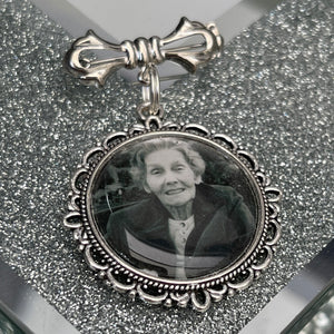 Personalized Memorial Custom Photo Bow Lapel Pin, Wedding Pin