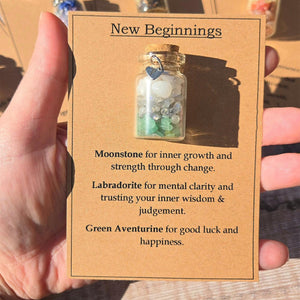 Personalized GOOD LUCK crystal chip bottle. Lucky charm. Crystals for new beginnings, exams, interview