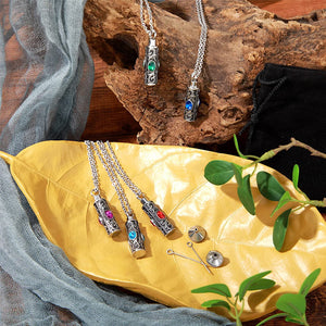 Personalized Gemstone Vintage Cylinder Urn Necklace for Ashes, Sympathy Gift for Pet Loss/Family/Friend/Lover