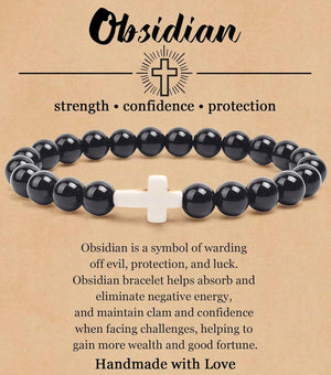 Turquoise Bracelet With Cross, Healing Beads Bracelet