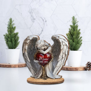 On Angels Wings - Personalized Memorial Freestanding Wood Plaque