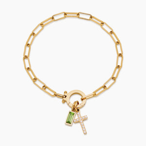 PERSONALIZED BIRTHSTONE PAPERCLIP CROSS CHARM BRACELET