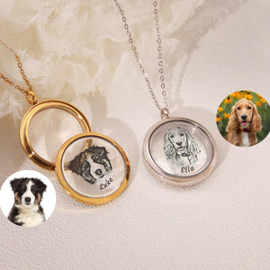 Sketch Photo Personalized Pet Fur Necklace,Pet Hair Keepsake, Loss Pet Gifts