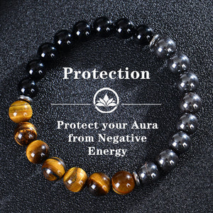 Seven Colored Stone, Tiger Eye Stone Bracelet - 7 Chakras Card Bracelet