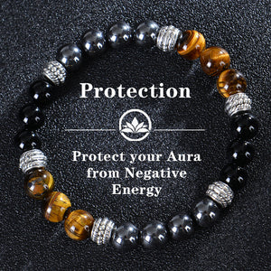 Seven Colored Stone, Tiger Eye Stone Bracelet - 7 Chakras Card Bracelet