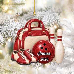 Personalized Bowling Bag & Ball Acrylic Christmas Ornament, Bowler Christmas Gift