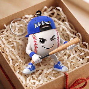 Baseball Softball Batter’s Stance Keychain - Personalized Cool Baseball Softball Ball Mascot Keychain