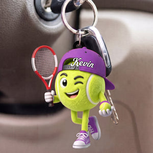 Confident Playful Stance Tennis Keychain Personalized Cute Tennis Ball Mascot Keychain