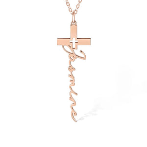 Personalized Cross Pendant Necklace with Name Crucifix Jewelry Christening Baptism First Communion Gift for Her