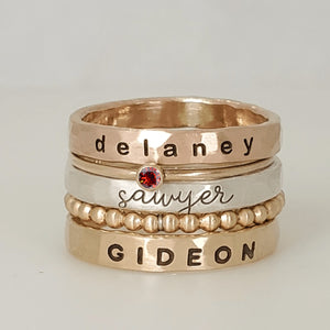 Personalized Mixed Metal Stackable Name Birthstone Ring Gifts
