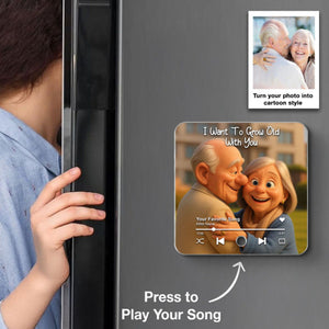 I Want to Grow Old with You Cartoon Couple Personalized Music Fridge Magnet, Heartfelt 2025 Gift, Anniversary Gift For Couple, For Him, For Her, Husband, Wife