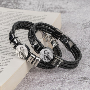 Gift For Dad,Husband,Son,Brother - Personalized Photo Leather Bracelet