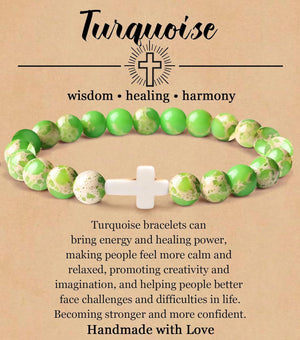 Turquoise Bracelet With Cross, Healing Beads Bracelet