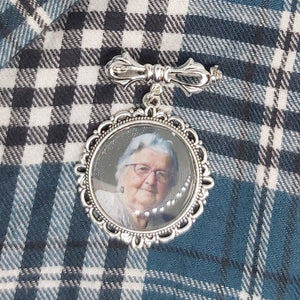Personalized Memorial Custom Photo Bow Lapel Pin, Wedding Pin