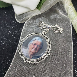 Personalized Memorial Custom Photo Bow Lapel Pin, Wedding Pin