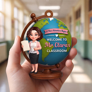 Personalized "A New Adventure Begins" Acrylic Hanging Ornament β Globe Art Teacher Gift For Classroom