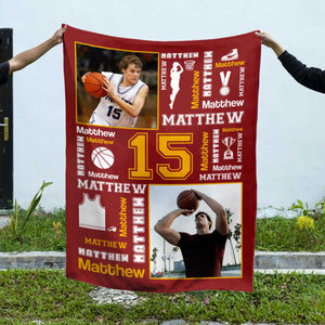 Basketball Name Blanket Personalized With Photo, Custom Gifts For Basketball Players, Senior Basketball Gifts For Him