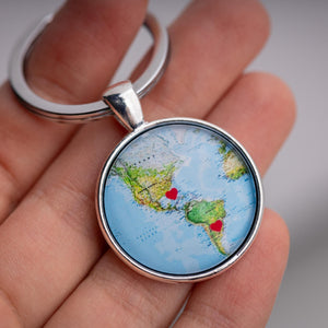 Custom Map Personalized Keychain Long Distance Relationship Gift for Couple