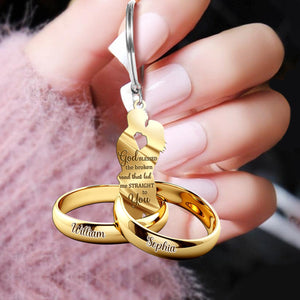Couple Gift Couple Rings with Wings Personalized Keychain