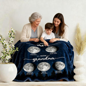 Galaxy Night First Mom Now Grandma Personalized Birth Moon Phase Blanket