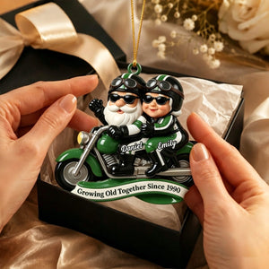 Growing Old Together, Motorcycle Santa Claus Figures - Personalized Couple Ornament