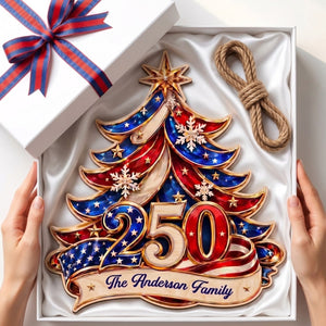 America 250th Anniversary Christmas Tree Wood Sign - Personalized Gifts for Patriotic Family