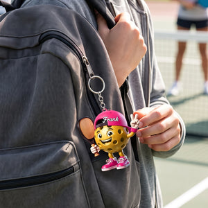 Victory Gesture Personalized Cute Pickleball Mascot Keychain Gift For Pickleball Lovers