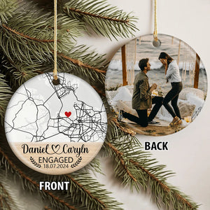 Engagement Ornament - Custom Photo, Location & Map Personalized Ceramic Ornament