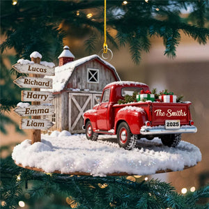 Custom Names Christmas Truck Barn House Family Sign Posts - Personalized Farmhouse Acrylic Ornament