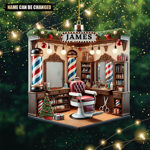 Custom Name Barber Shop Christmas Tree Ornament