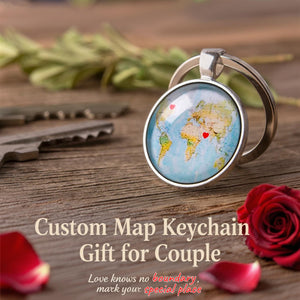 Custom Map Personalized Keychain Long Distance Relationship Gift for Couple