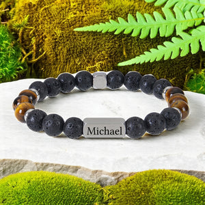 Personalized Name Crystal Beaded Bracelet, Tiger Eye Stone Bracelet