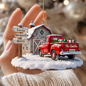 Custom Names Christmas Truck Barn House Family Sign Posts - Personalized Farmhouse Acrylic Ornament