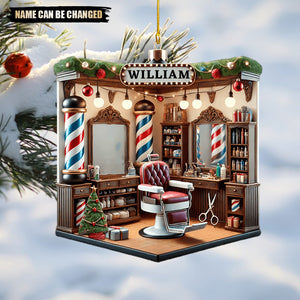 Custom Name Barber Shop Christmas Tree Ornament