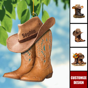 Cowboy Cowgirl Hat & Boots - Custom Christmas Ornament