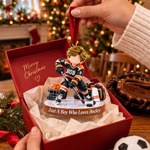 Personalized Hockey Boy Hockey Girl Christmas Ornament