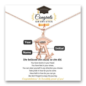 Engraved Name Personalized Bachelor Hat Graduation Initial Necklace