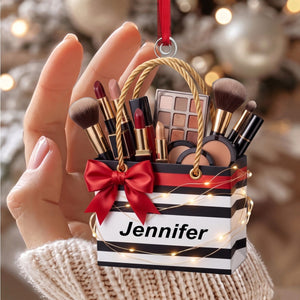 Lipstick Beauty Brush Tote Bag Christmas Ornament - Personalized Gift For Makeup Lovers