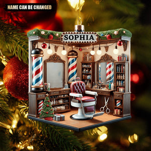 Custom Name Barber Shop Christmas Tree Ornament