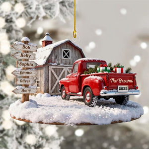 Custom Names Christmas Truck Barn House Family Sign Posts - Personalized Farmhouse Acrylic Ornament