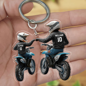 Dad And Kid - Personalized Dirt Bike Shaped Acrylic Keychain