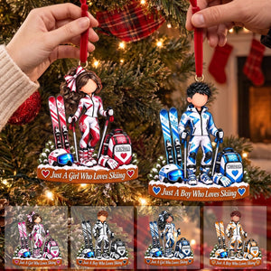 Personalized Ski Boy Ski Girl Christmas Ornament