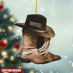 Cowboy Cowgirl Hat & Boots - Custom Christmas Ornament