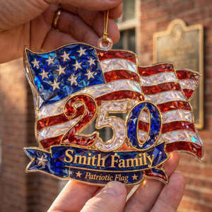 Personalized 1776β2026 Patriotic Flag Acrylic Ornament β America 250th Family Keepsake Gift
