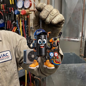HVAC Compressor Mascot OK Hand Ornament β Funny Personalized Gift for AC Technicians