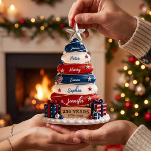 Blue, White & Red Stone Christmas Tree Ornament - Family Personalized Gift For USA 250th Anniversary