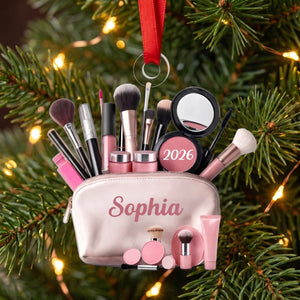 Makeup Bag Beauty Brush Christmas Acrylic Ornament - Personalized Gift For Makeup Lovers