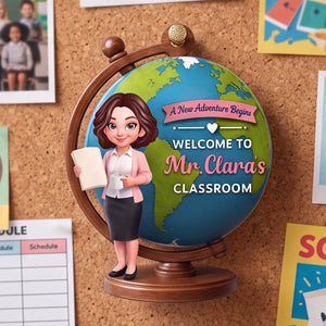 Personalized "A New Adventure Begins" Acrylic Hanging Ornament β Globe Art Teacher Gift For Classroom